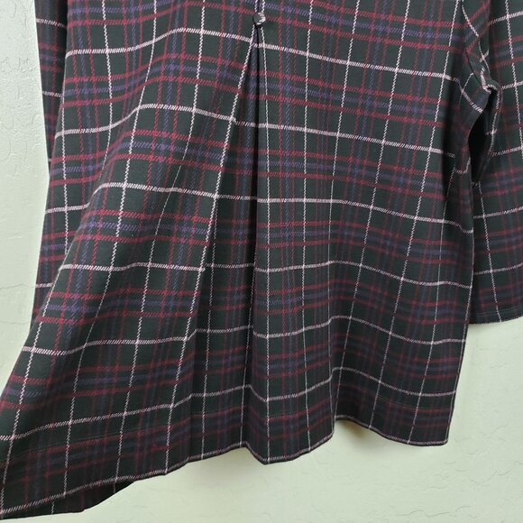 J.Jill Ponte Knit Windowpane Plaid Top Black/Purple Size Large 3/4 Sleeve Fall - Picture 9 of 11